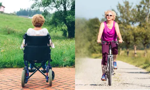 woman in wheelchair, woman on bike
